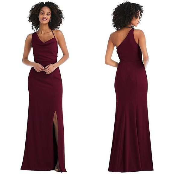 NWT AFTER 6 Drape Cowl Neck Sleeveless 1 Shoulder Trumpet Skirt 70s Maxi Gown 10 - Picture 1 of 6